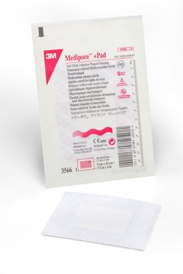 3M 3566E |BX/25 MEDIPORE+ PAD SOFT CLOTH ADHESIVE ISLAND WOUND DRESSING W/ NON-ADHERENT PAD 4 x 3 1/2" STERILE FLEXIBLE BREATHABLE HYPOALLERGENIC LATEX-FREE