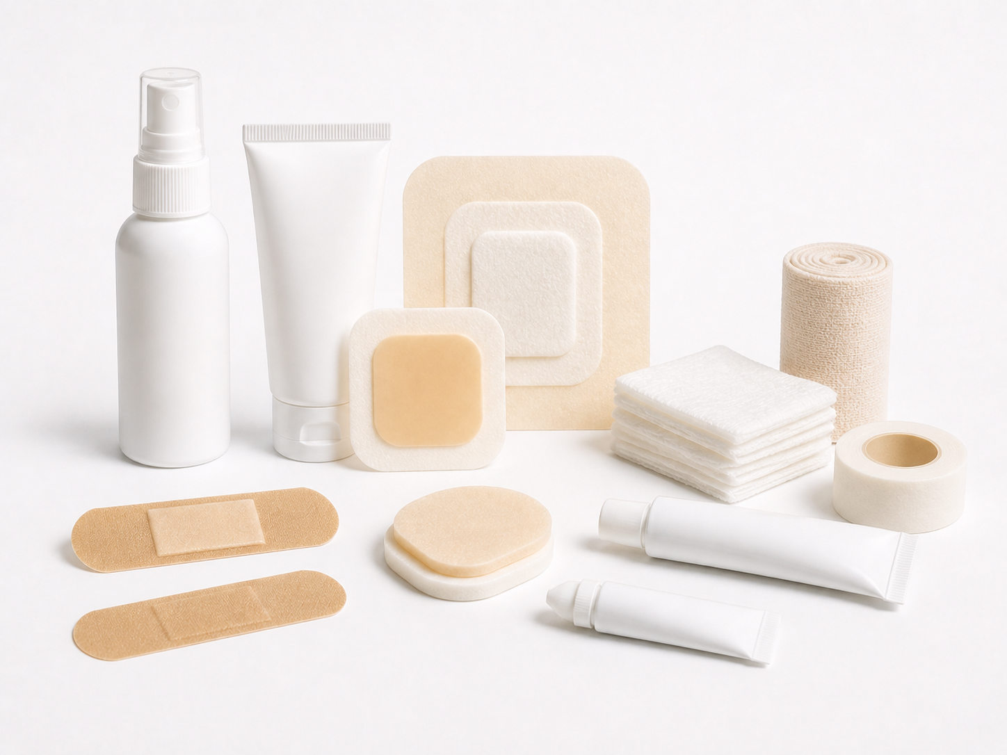Wound and skin care products including dressings, bandages, gauze, tape, and skin protectants